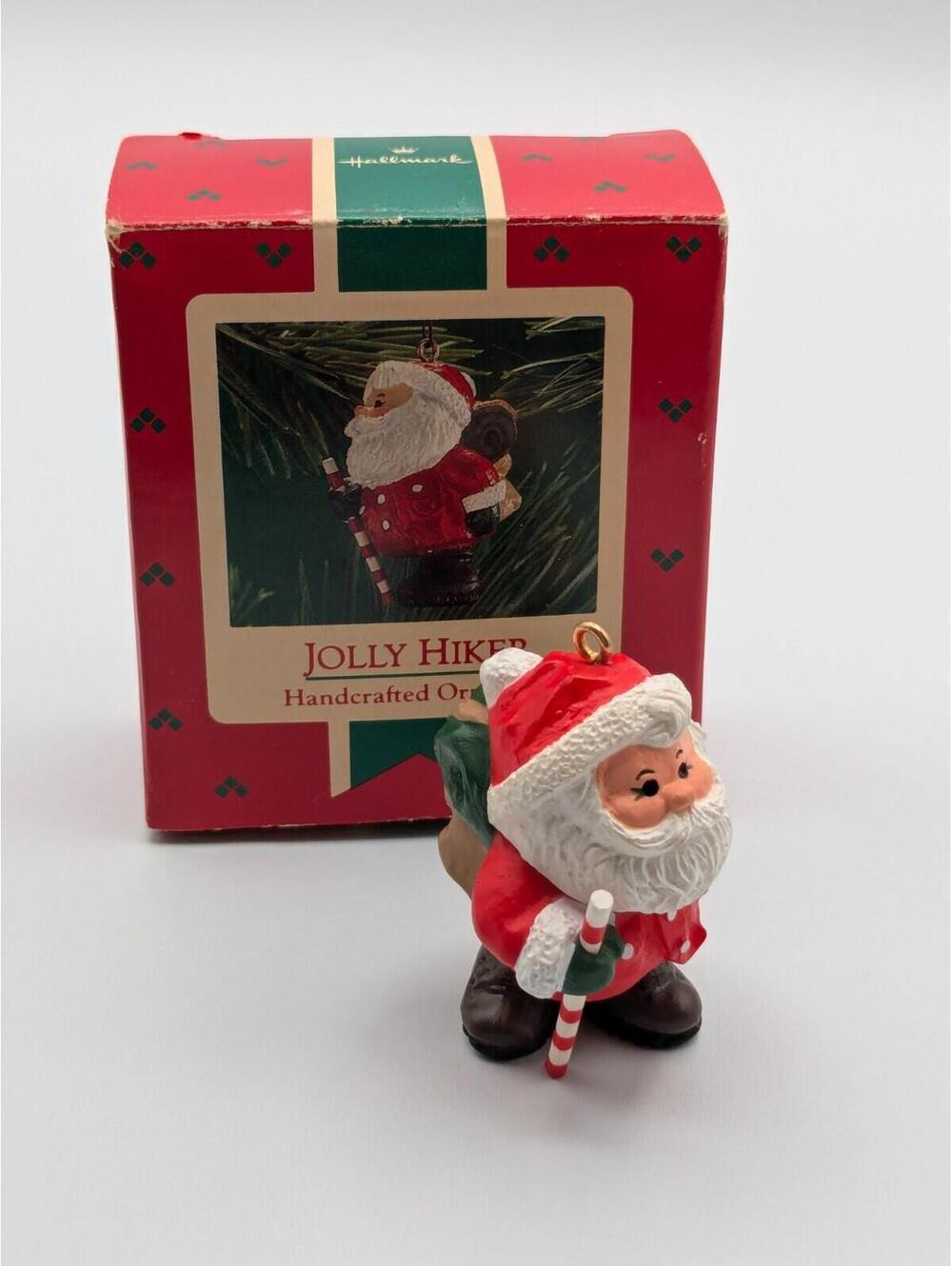 Hallmark Keepsake Jolly Hiker 1986, Vintage Santa Claus Christmas Ornament